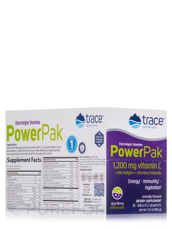 Electrolyte Stamina Power Pak, Acai Berry Flavor - 1 Box of 30 Single-serve Packets