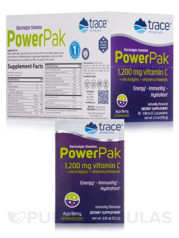 Electrolyte Stamina Power Pak, Acai Berry Flavor - 1 Box of 30 Single-serve Packets - Alternate View 1