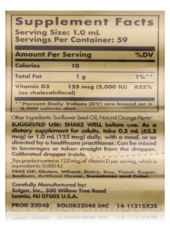 Liquid Vitamin D3 (Cholecalciferol) Natural Orange Flavor 5000 IU - 2 fl. oz (59 ml) - Alternate View 5