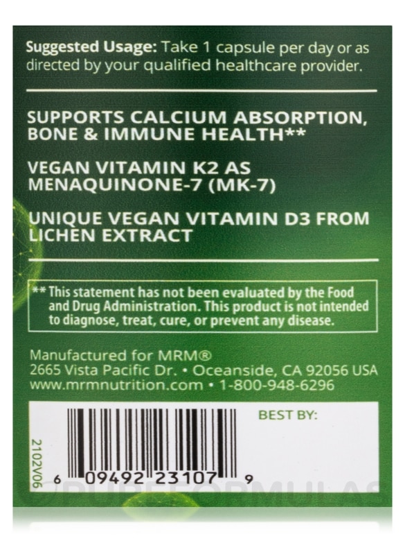 Vegan Vitamin D3 & K2 - 60 Vegan Capsules - Alternate View 5