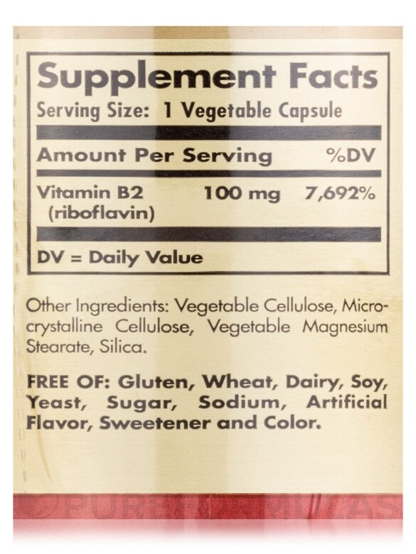 Vitamin B2 (Riboflavin) 100 mg - 100 Vegetable Capsules - Alternate View 4