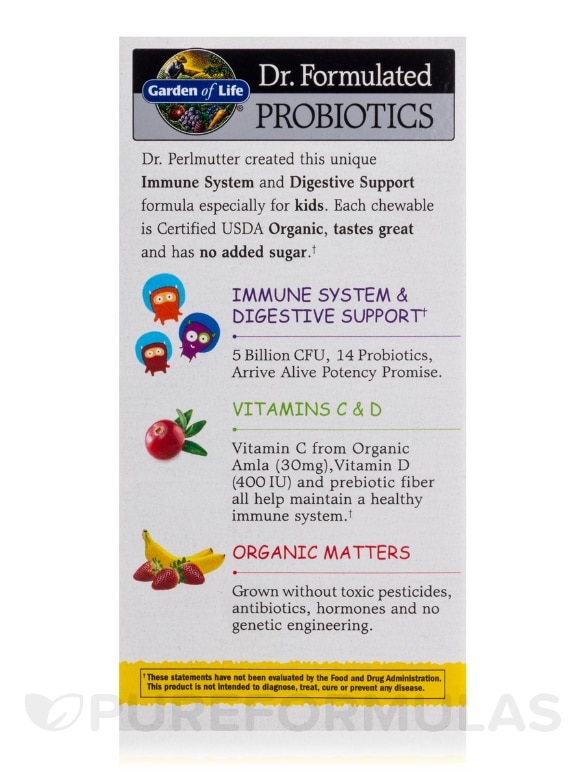 Dr. Formulated Probiotics Organic Kids+ 5 Billion CFU, Strawberry Banana Flavor - 30 Chewables - Alternate View 6
