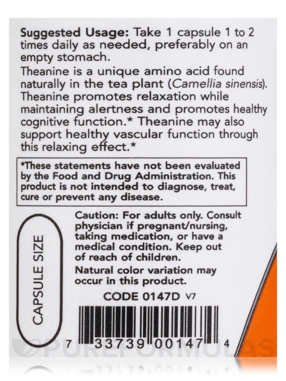 L-Theanine 200 mg (Double Strength) - 60 Veg Capsules - Alternate View 4