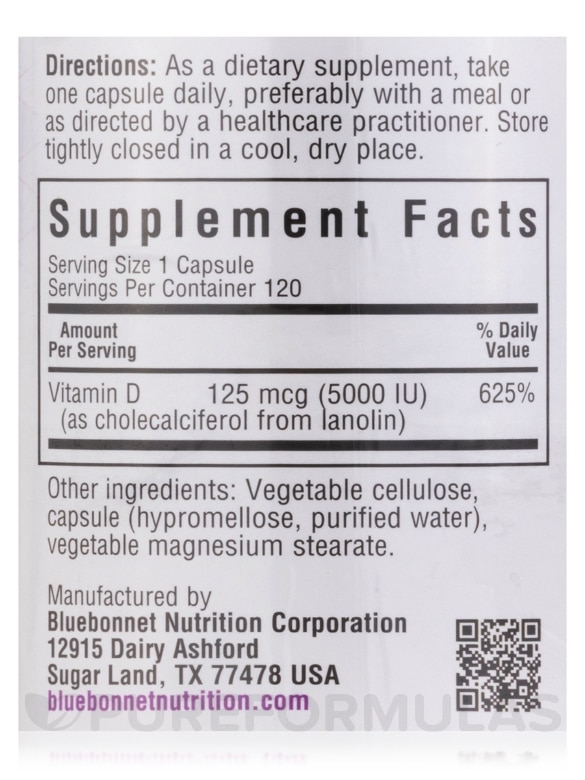 Vitamin D3 5000 IU - 120 Vegetable Capsules - Alternate View 3