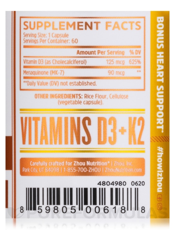 Vitamin K2 + D3 - 60 Veggie Capsules - Alternate View 3