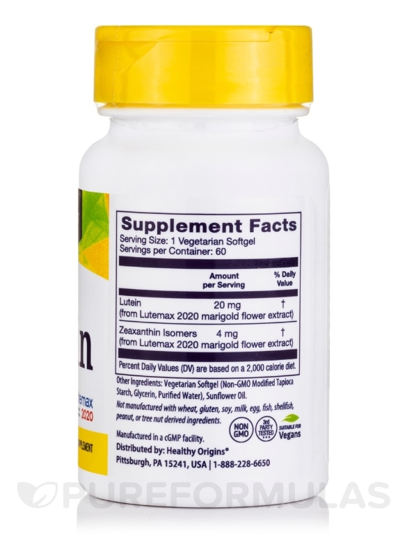 Lutein 20 mg featuring Lutemax® 2020 - 60 Veggie Softgels - Alternate View 1