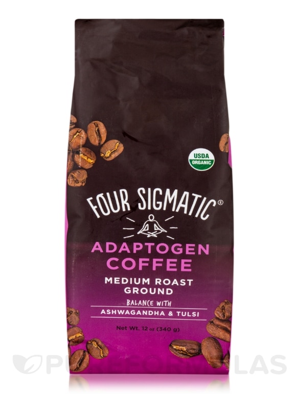Adaptogen Coffee with Ashwagandha & Tulsi - Medium Roast Ground - Medium + Caramel Flavor - 12 oz (340 Grams)