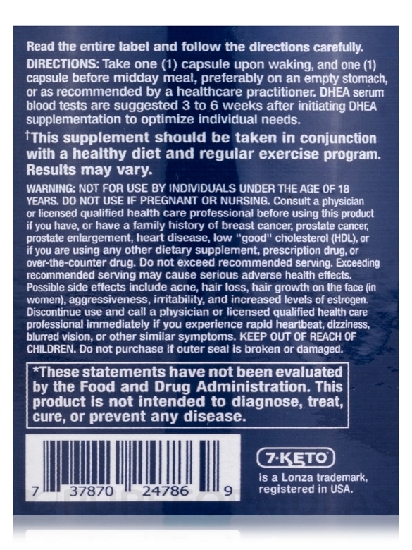 DHEA Complete 100 mg 7-Keto & 25 mg DHEA - 60 Vegetarian Capsules - Alternate View 4