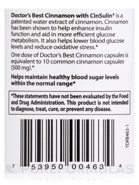 Cinnamon Extract with CinSulin® 250 mg - 120 Veggie Capsules - Alternate View 4