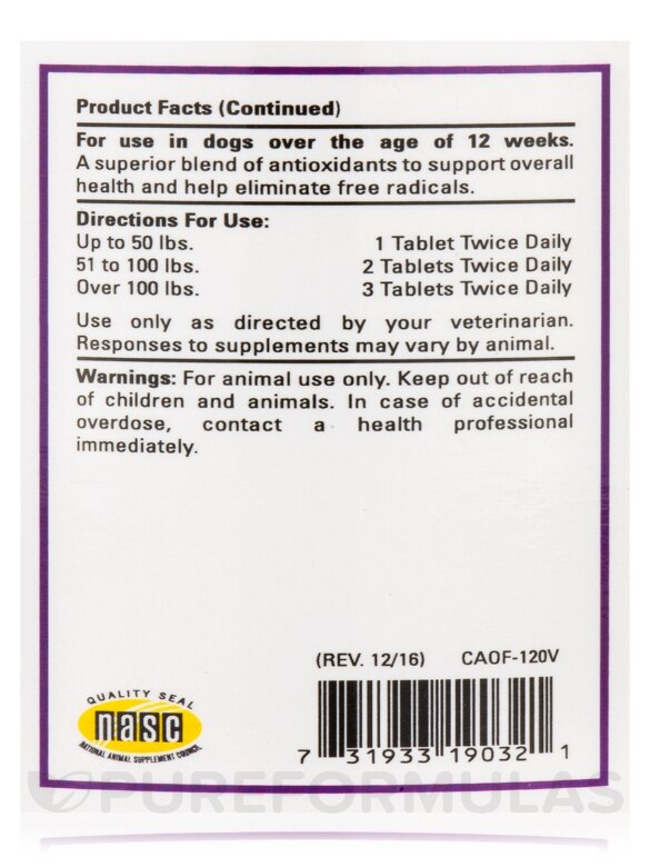 Antioxidants with Coenzyme Q-10 for Dogs - 120 Chewable Tablets - Alternate View 3