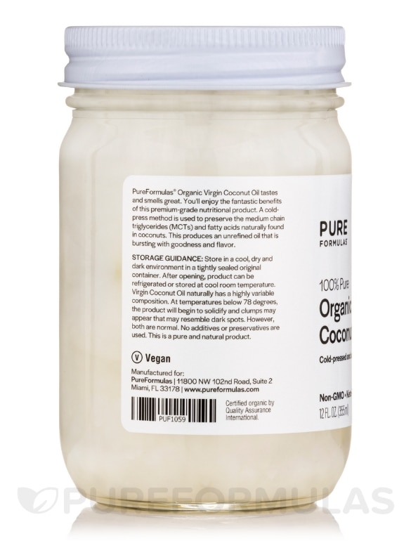 100% Pure Organic Virgin Coconut Oil - 12 fl. oz (355 ml) - Alternate View 2