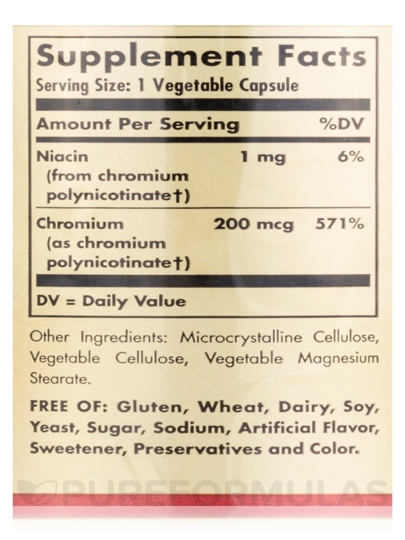 Chromium Polynicotinate 200 mcg Yeast-Free - 100 Vegetable Capsules - Alternate View 4