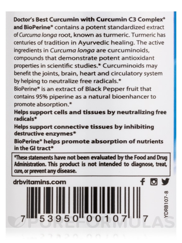 Curcumin C3 Complex® with BioPerine® 500 mg - 120 Capsules - Alternate View 4