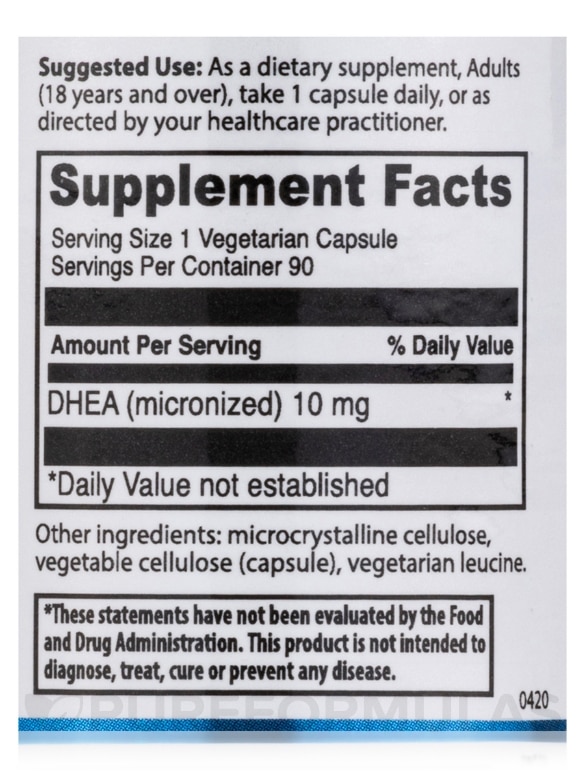 DHEA 10 mg - 90 Vegetarian Capsules - Alternate View 4