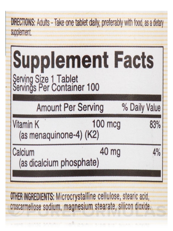 Vitamin K2 100 mcg - 100 Tablets - Alternate View 4