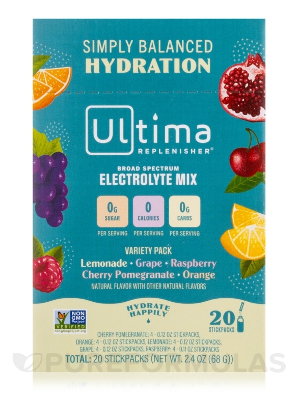 Electrolyte Hydration Powder, Variety Pack (Raspberry, Orange, Grape, Lemonade & Cherry Pomegranate) - 20 Serving Stickpacks - Alternate View 3