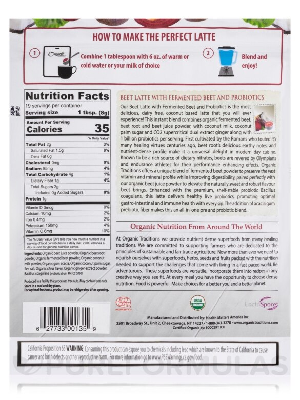 Organic Beet Latte with Fermented Beet and Probiotics - 5.3 oz (150 Grams) - Alternate View 2