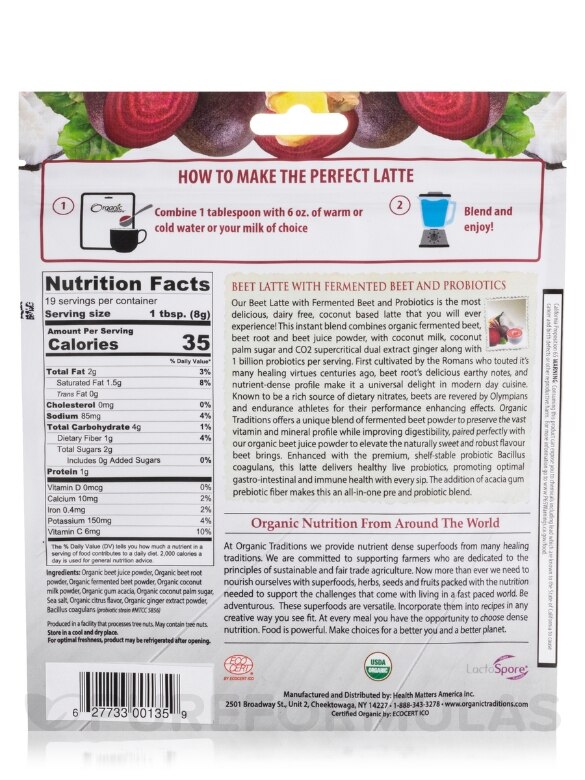 Organic Beet Latte with Fermented Beet and Probiotics - 5.3 oz (150 Grams) - Alternate View 1