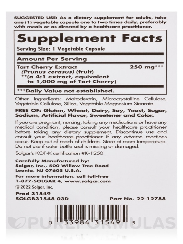 Tart Cherry 1000 mg - 90 Vegetable Capsules - Alternate View 8