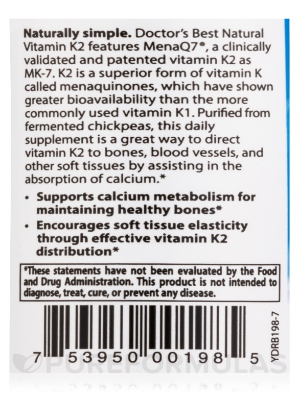 Natural Vitamin K2 MK-7 with MenaQ7® 45 mcg - 60 Veggie Capsules - Alternate View 4