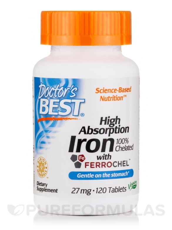 High Absorption Iron 100% Chelated 27 mg with Ferrochel - 120 Tablets