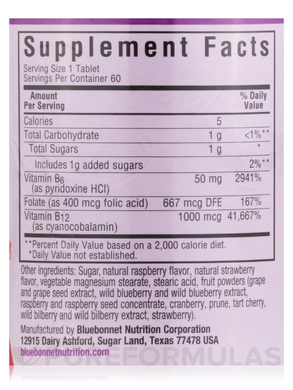 EarthSweet® Vitamin B6, B12 Plus Folic Acid, Raspberry Flavor - 60 Chewable Tablets - Alternate View 3