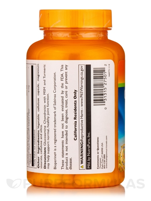 Glucosamine & Chondroitin with MSM & Turmeric - 120 Vegetarian Capsules - Alternate View 3