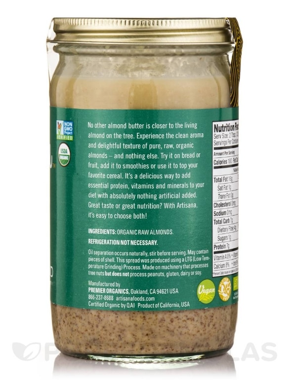 Organic Raw Almond Nut Butter - 14 oz (397 Grams) - Alternate View 2