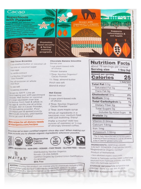 Organic Cacao Powder - 16 oz (454 Grams) - Alternate View 2