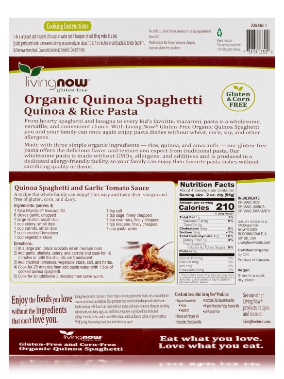 LivingNow™ Gluten-Free Organic Quinoa Spaghetti - 8 oz (227 Grams) - Alternate View 5