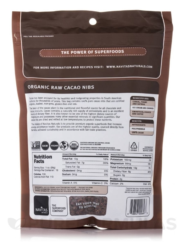 Organic Cacao Nibs - 16 oz (454 Grams) - Alternate View 1