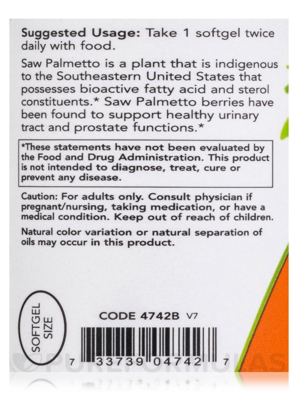 Saw Palmetto Extract 160 mg - 120 Softgels - Alternate View 4