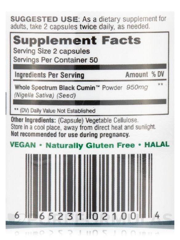 Black Seed Original Plain - 100 Vegetarian Capsules - Alternate View 4