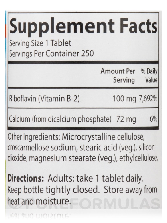 B-2 (Riboflavin) 100 mg - 250 Vegetarian Tablets - Alternate View 3