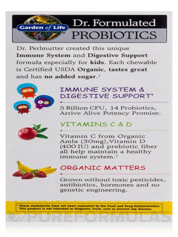 Dr. Formulated Probiotics Organic Kids+ 5 Billion CFU, Strawberry Banana Flavor - 30 Chewables - Alternate View 9
