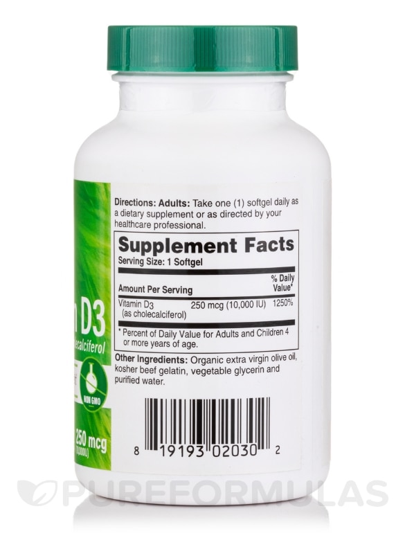 Vitamin D3 250 mcg (10,000 IU) Cholecalciferol - 360 Softgels - Alternate View 1