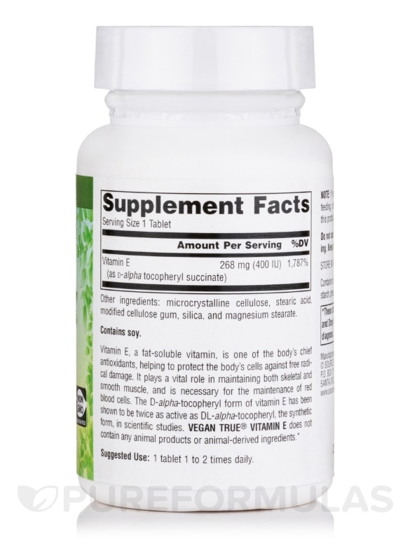 Vegan True™ Vitamin E d-Alpha Tocopheryl Succinate 400 IU - 50 Tablets - Alternate View 1