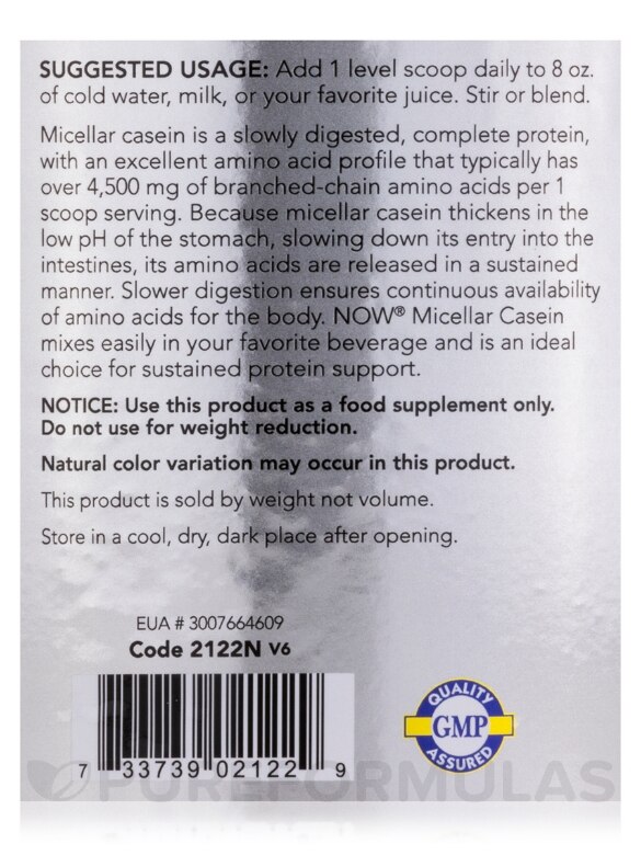 NOW® Sports - Micellar Casein, Unflavored - 1.8 lbs (816 Grams) - Alternate View 4