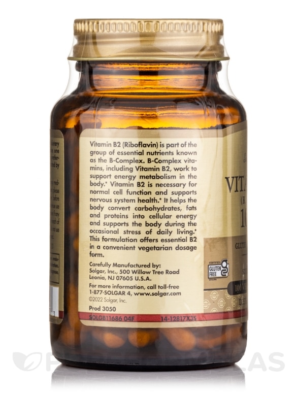 Vitamin B2 (Riboflavin) 100 mg - 100 Vegetable Capsules - Alternate View 3