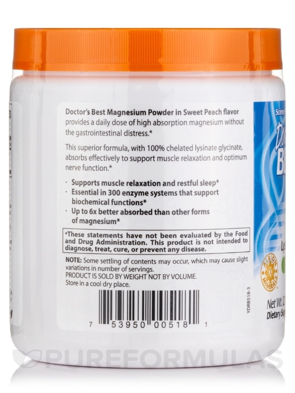 High Absorption Magnesium Powder, Peach Flavored - 12.3 oz (374 Grams) - Alternate View 2