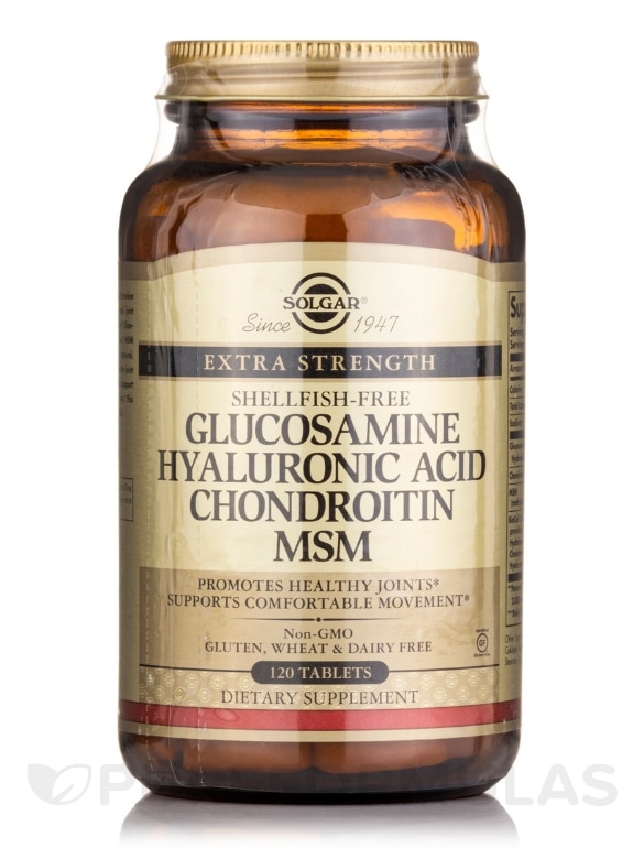 Extra Strength Glucosamine Hyaluronic Acid Chondroitin MSM (Shellfish-Free) - 120 Tablets