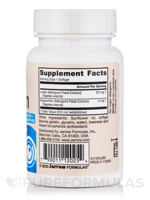 Lutein 20 mg (Zeaxanthin 4 mg) - 60 Softgels - Alternate View 1