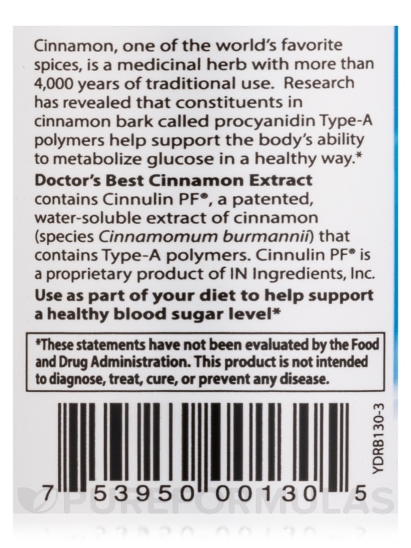 Cinnamon Extract with Cinnulin PF® 125 mg - 60 Veggie Capsules - Alternate View 4