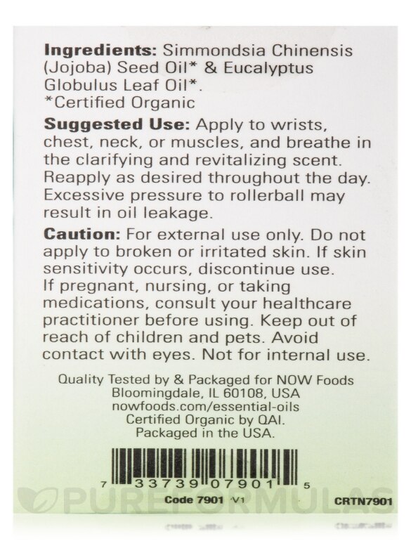 NOW® Organic Essential Oils - Eucalyptus Essential Oil Blend (Roll-on) - 1/3 fl. oz (10 ml) - Alternate View 7