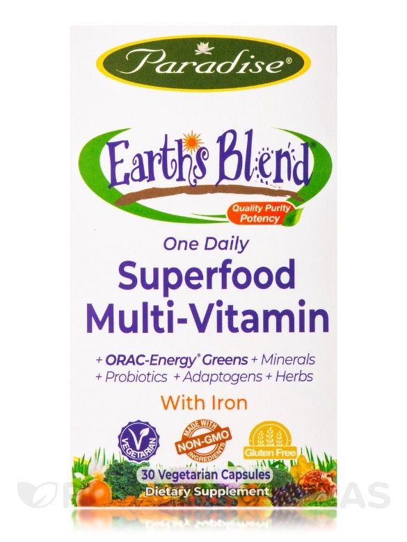 Earth's Blend® One Daily Superfood Multi-Vitamin (with Iron) - 30 Vegetarian Capsules - Alternate View 2