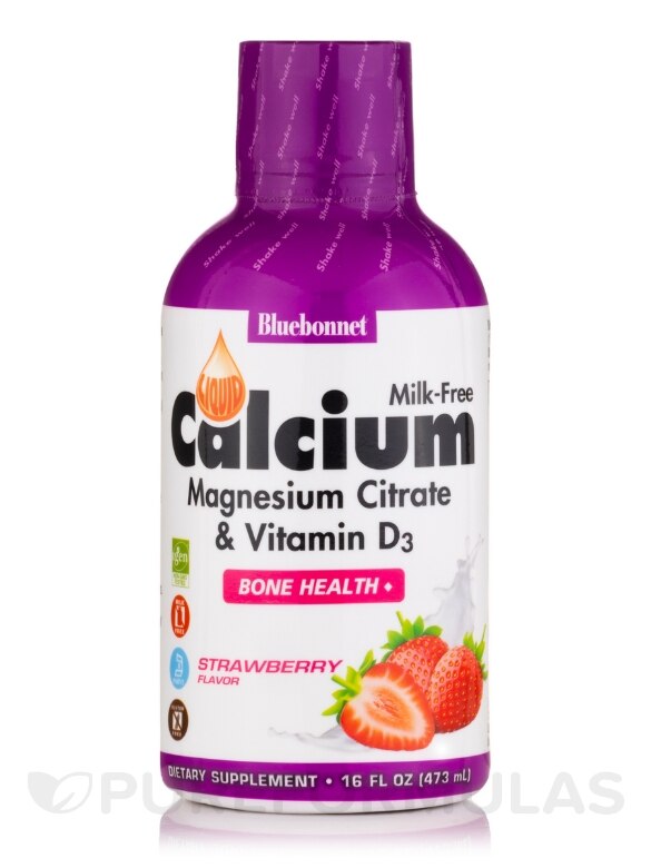 Liquid Calcium Magnesium Citrate Plus Vitamin D3, Strawberry Flavor (Milk-Free) - 16 fl. oz (472 ml)