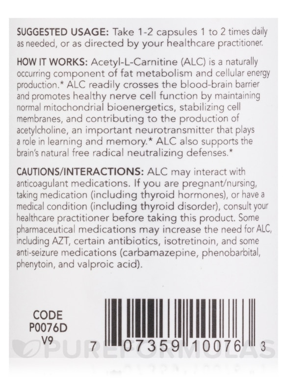 Acetyl-L-Carnitine 500 mg - 100 Veg Capsules - Alternate View 4