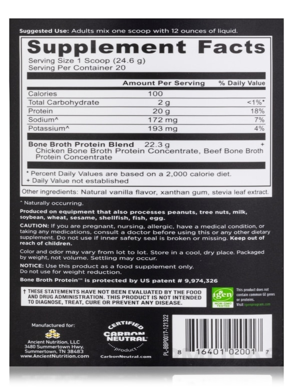 Bone Broth Protein™ Vanilla - 17.4 oz (492 Grams) - Alternate View 4