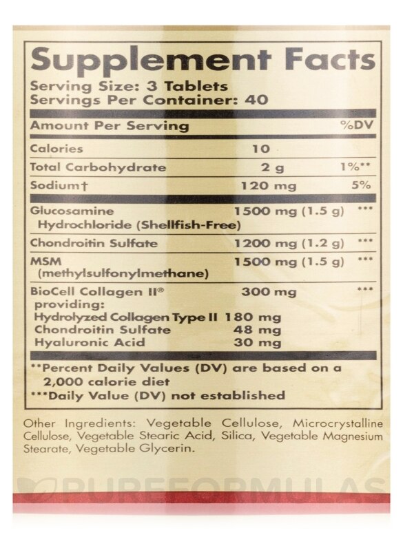 Extra Strength Glucosamine Hyaluronic Acid Chondroitin MSM (Shellfish-Free) - 120 Tablets - Alternate View 4