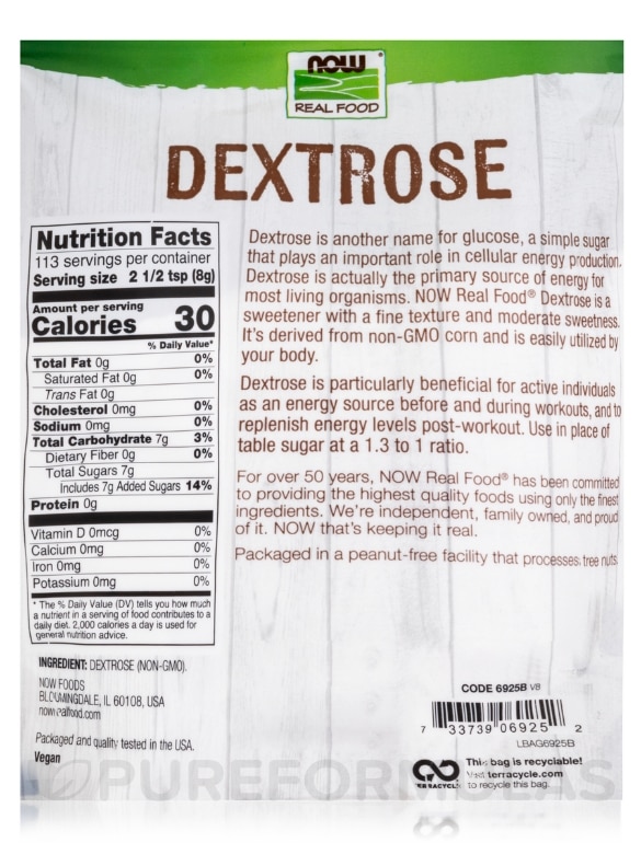 NOW Real Food® - Dextrose Powder - 32 oz (907 Grams) - Alternate View 2